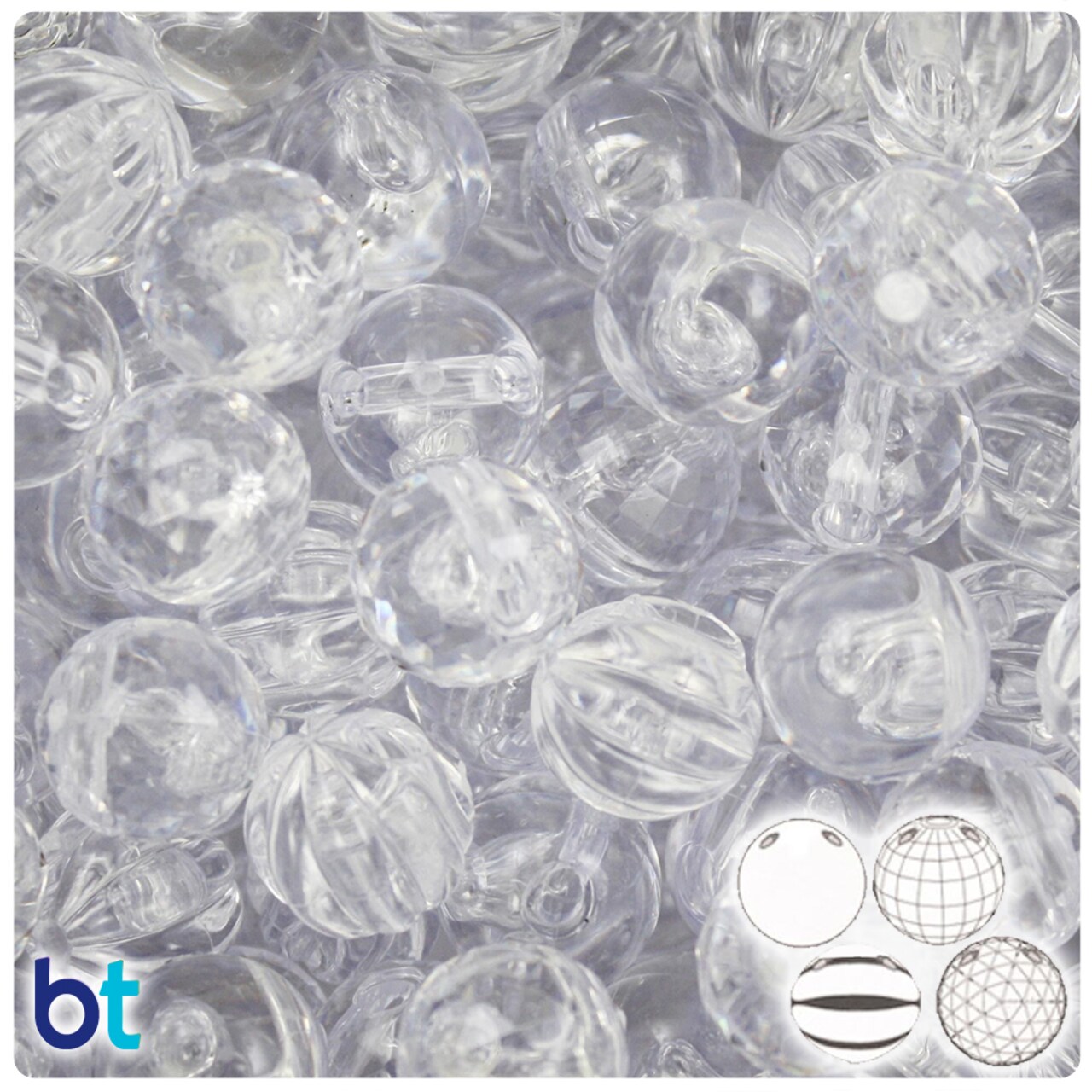 BeadTin Crystal Transparent 14mm Family Bubble Plastic Beads (4oz)